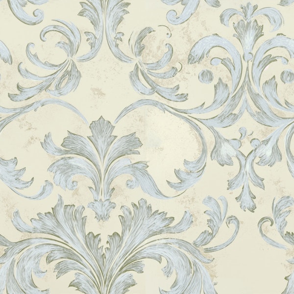Antique Damask Cream Blue