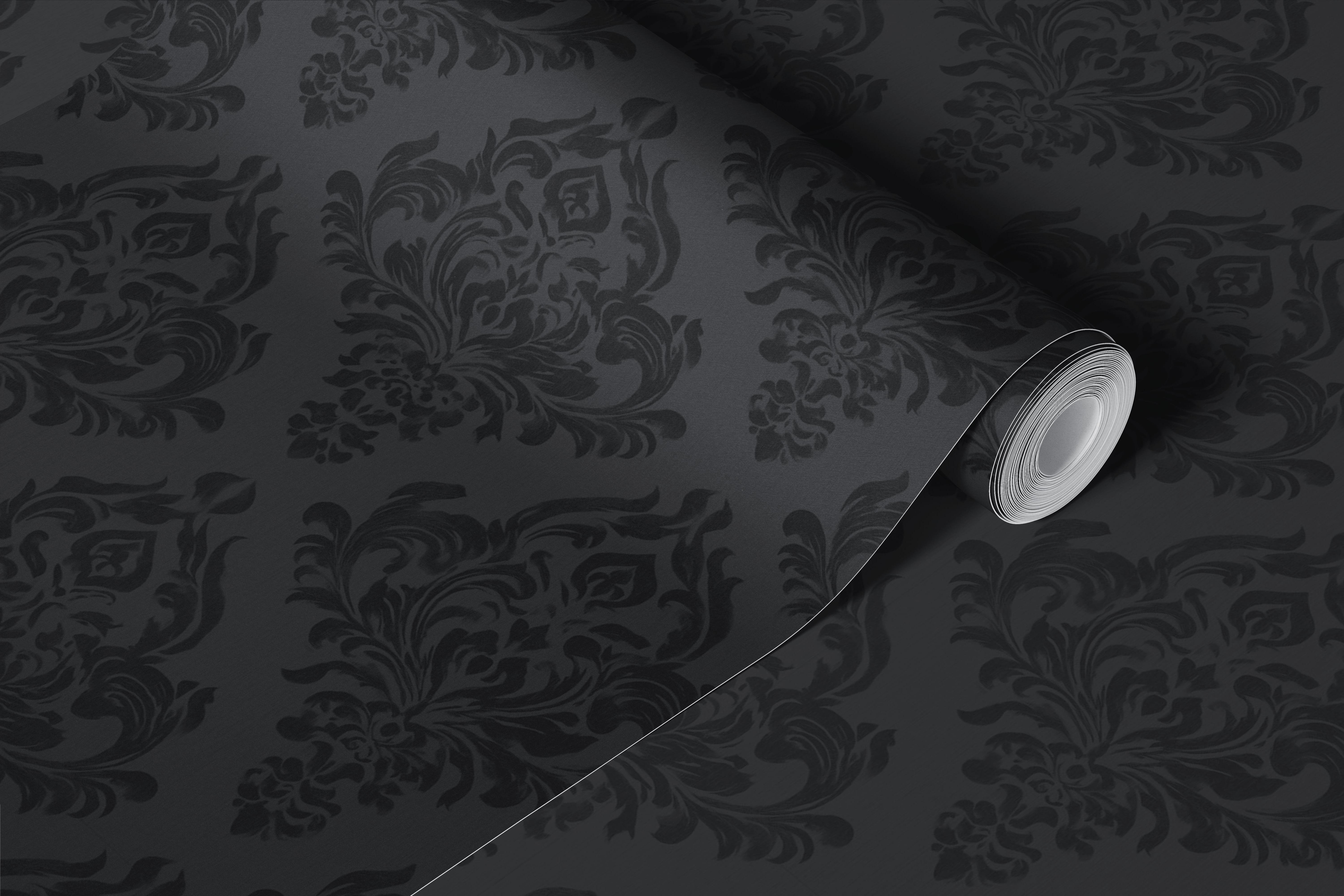 Luxury Black Baroque Damask wallpaper design