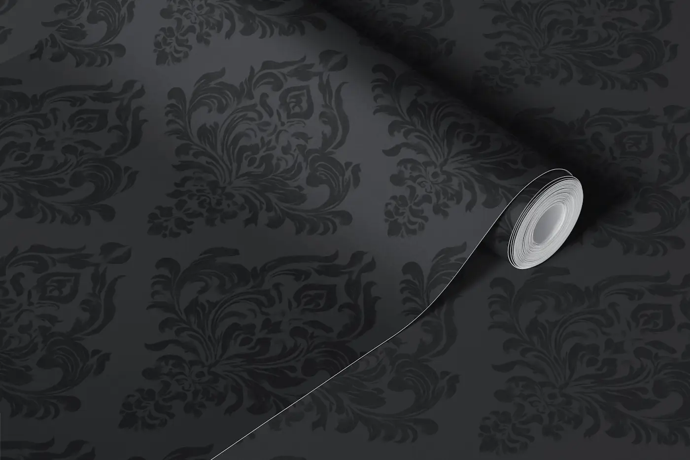 Luxury Black Baroque Damask wallpaper roll