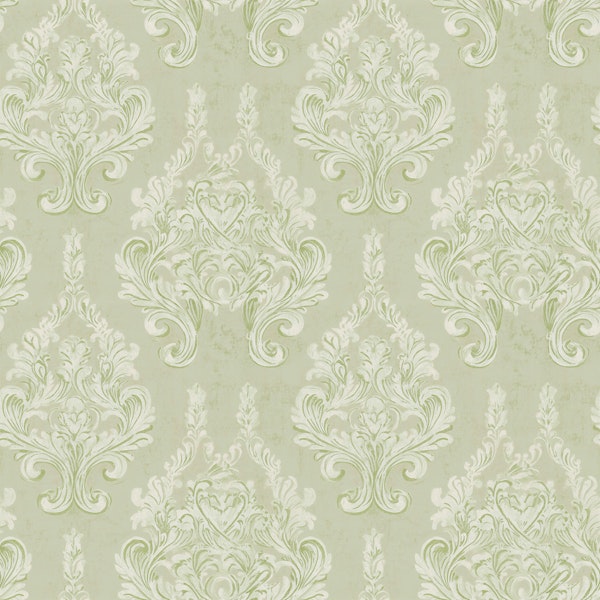 Antique Damask in Soft Green