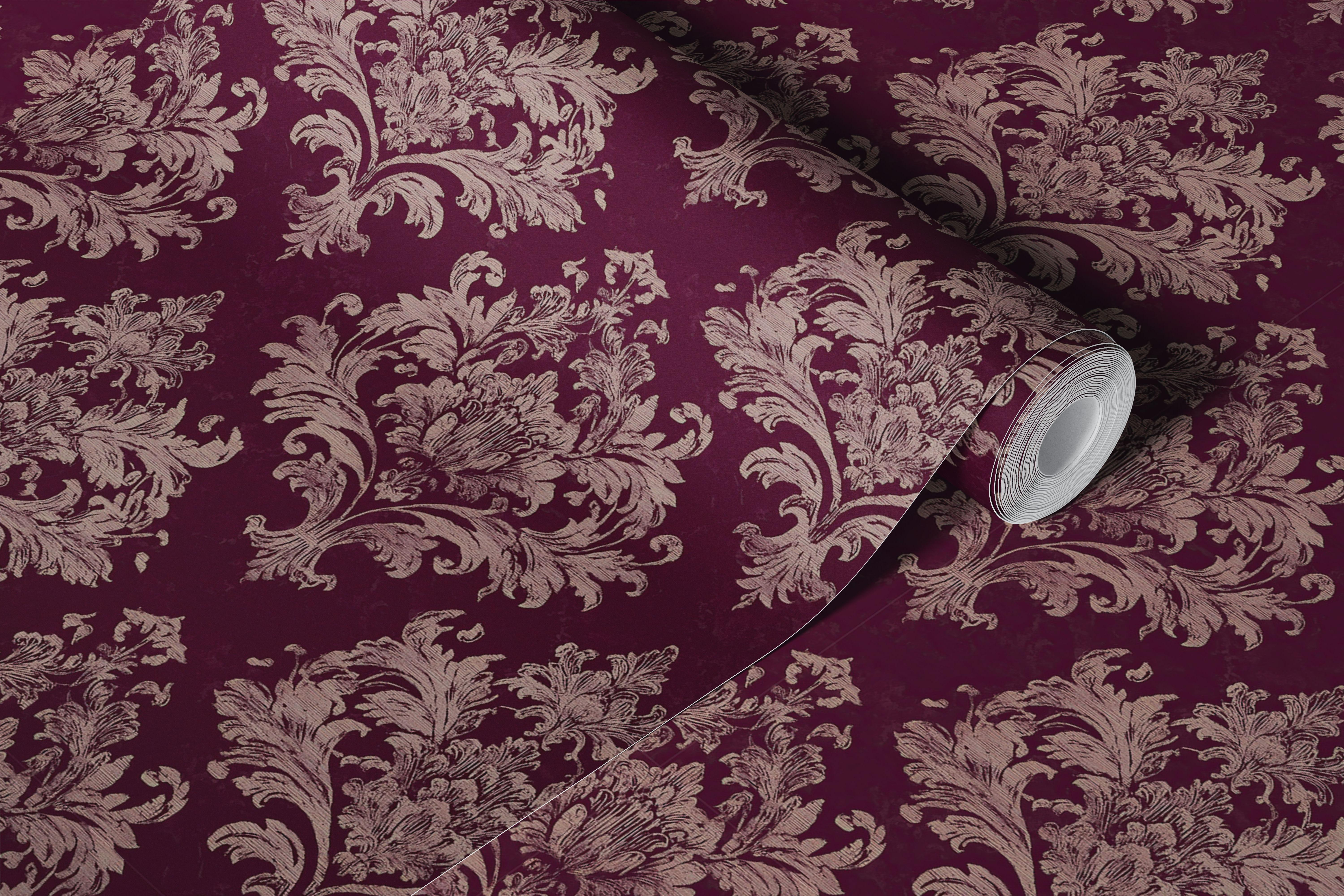 Luxury Burgundy Damask tapet i ett rum