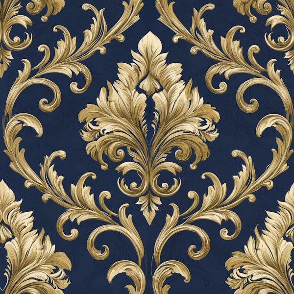 Navy Blue And Gold Baroque Damask