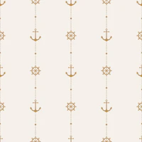 Nautical Anchors and Ship Wheels Stripes Gold tapeta
