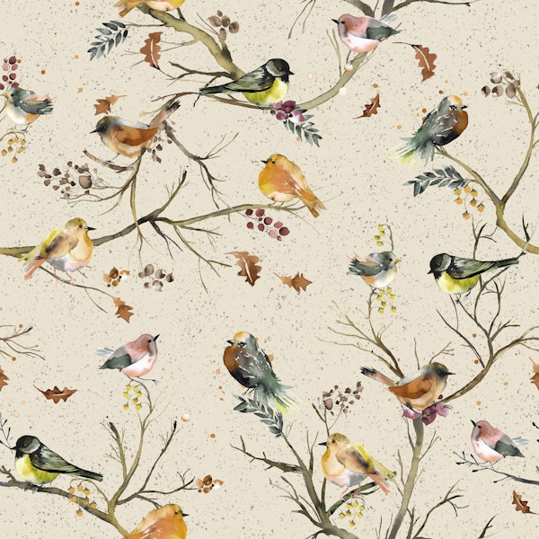 Birds Branches and Trees Beige