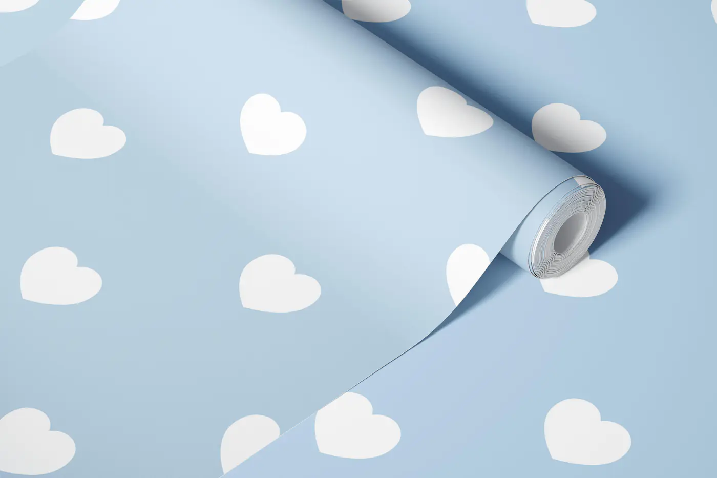 Modern Nursery Hearts - White on Air Blue wallpaper roll