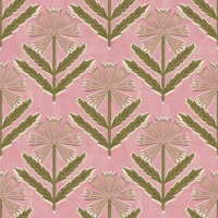 Block-printing florals in pink tapete