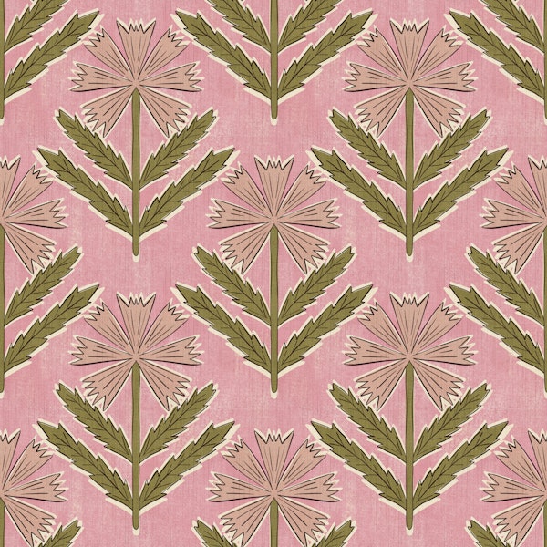 Block-printing florals in pink