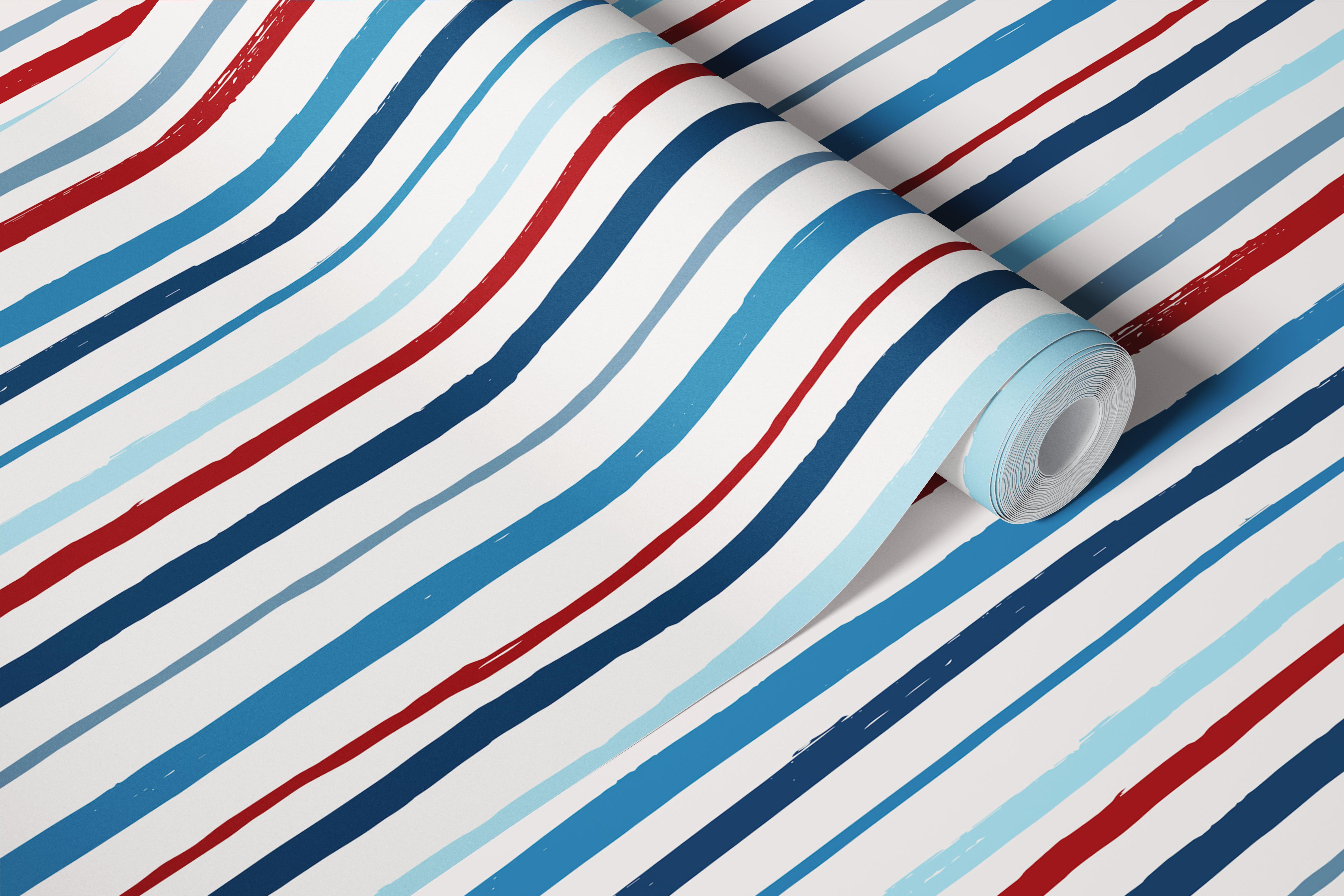 Hand drawn coastal stripes wallpaper in a room