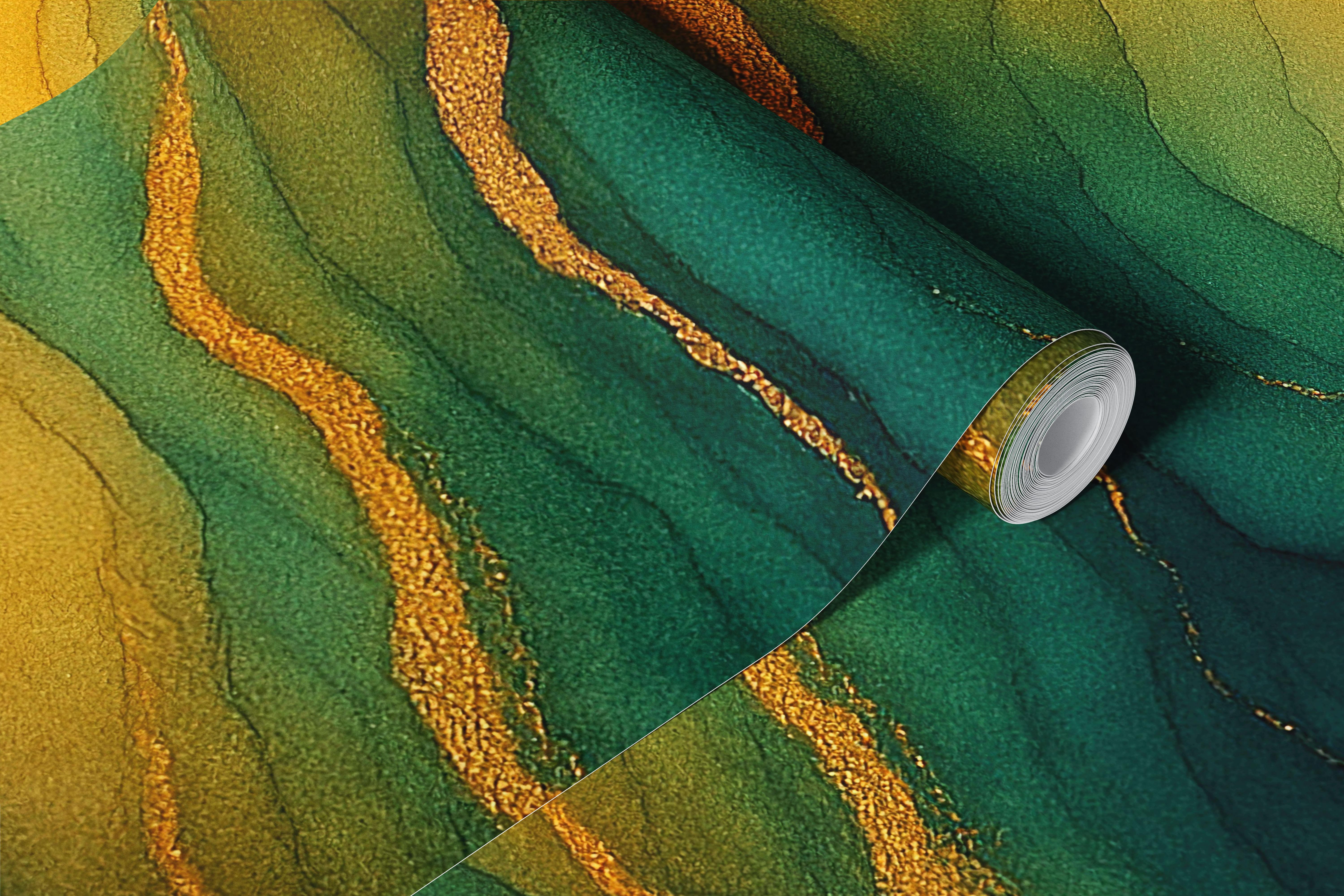 Molten Amber Gold Veins wallpaper in a room