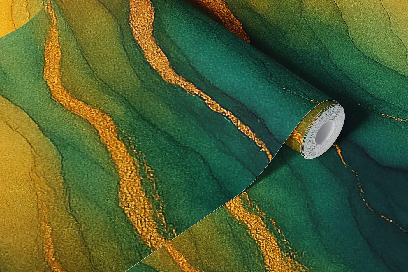 Molten Amber Gold Veins wallpaper roll