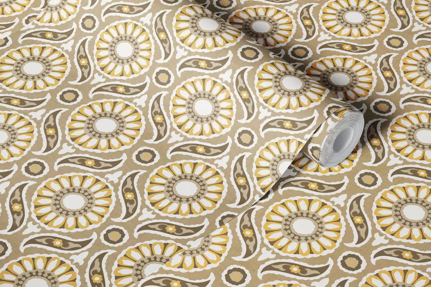Scandinavian Floral Tile - Light Brown wallpaper roll