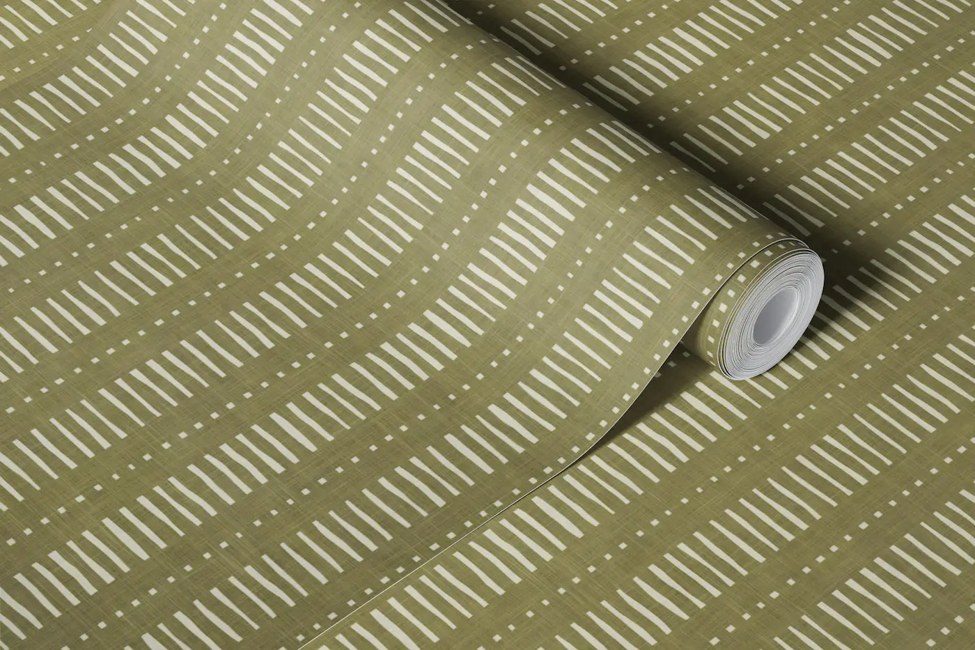 Dots & Dashes Stripe - Yellow Olive wallpaper roll