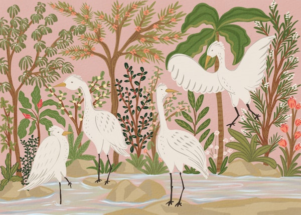 Egrets in Tropical Lagoon