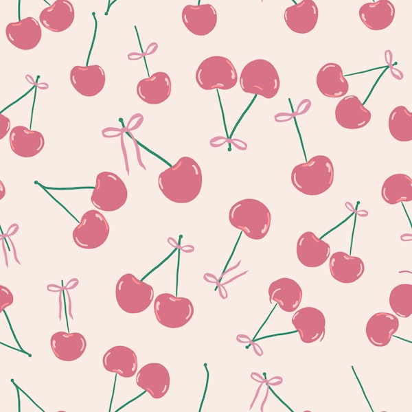 Pink Cherries with Ribbon Bows
