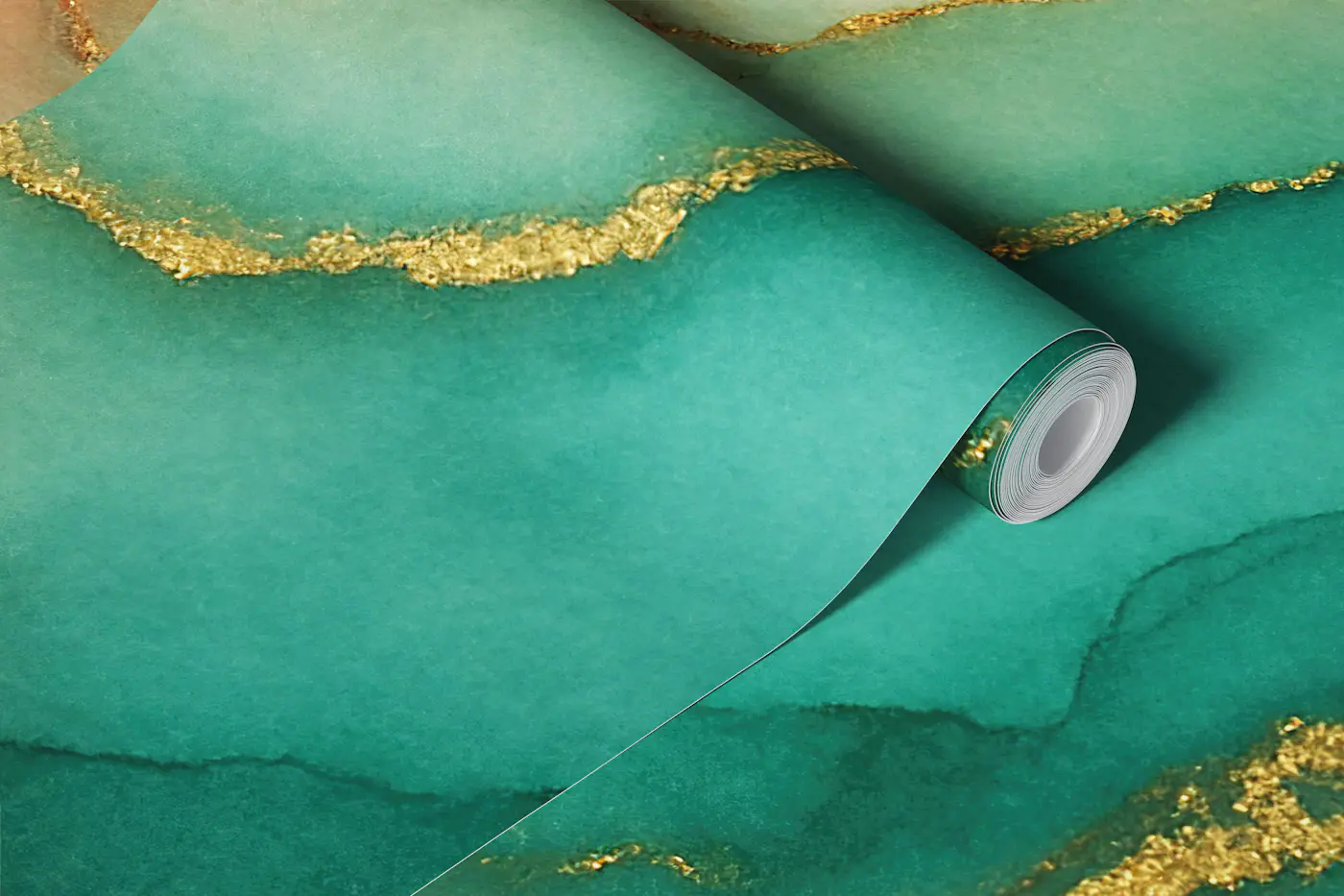 Coral Aqua Gold Veins wallpaper roll