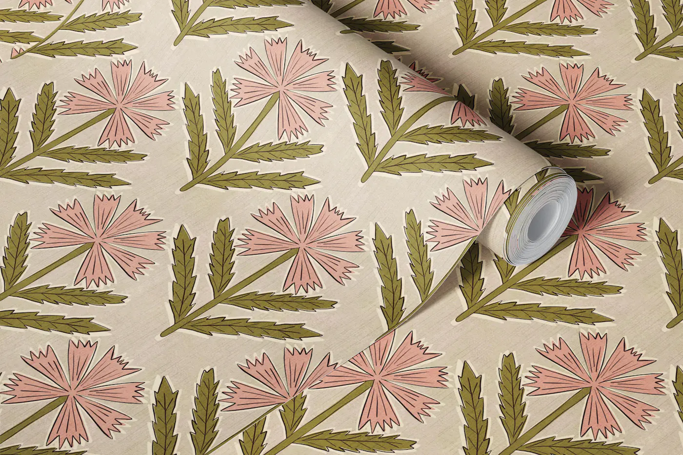 Vintage Block-printing florals wallpaper roll