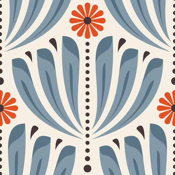 Scandi Floral in Blue Red - S