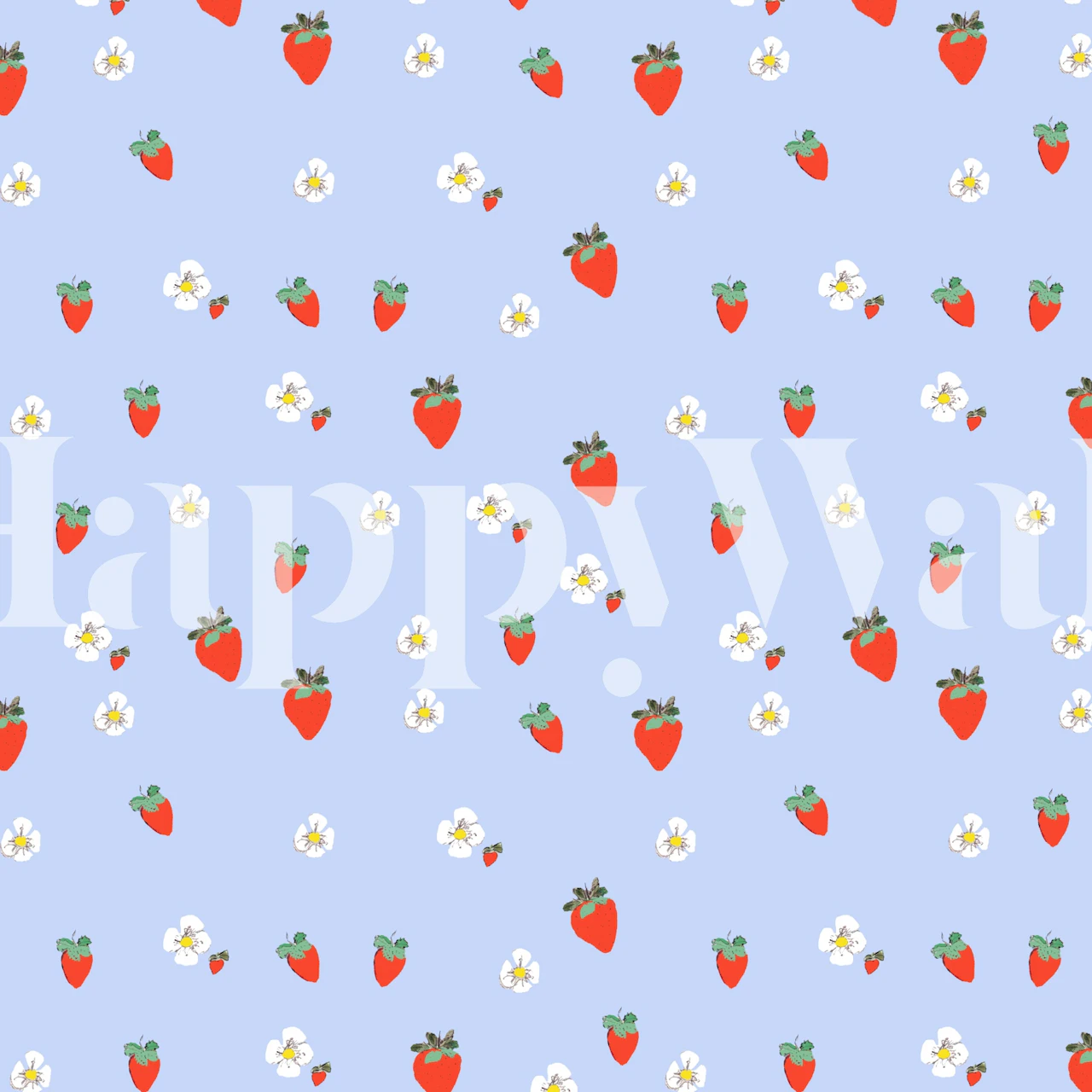 Strawberries and Blossoms Blue wallpaper
