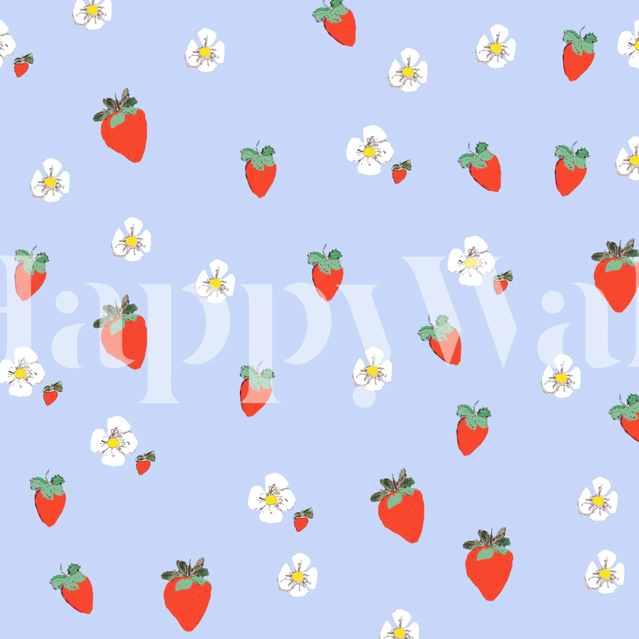 Strawberries and Blossoms Blue tapetas kambaryje