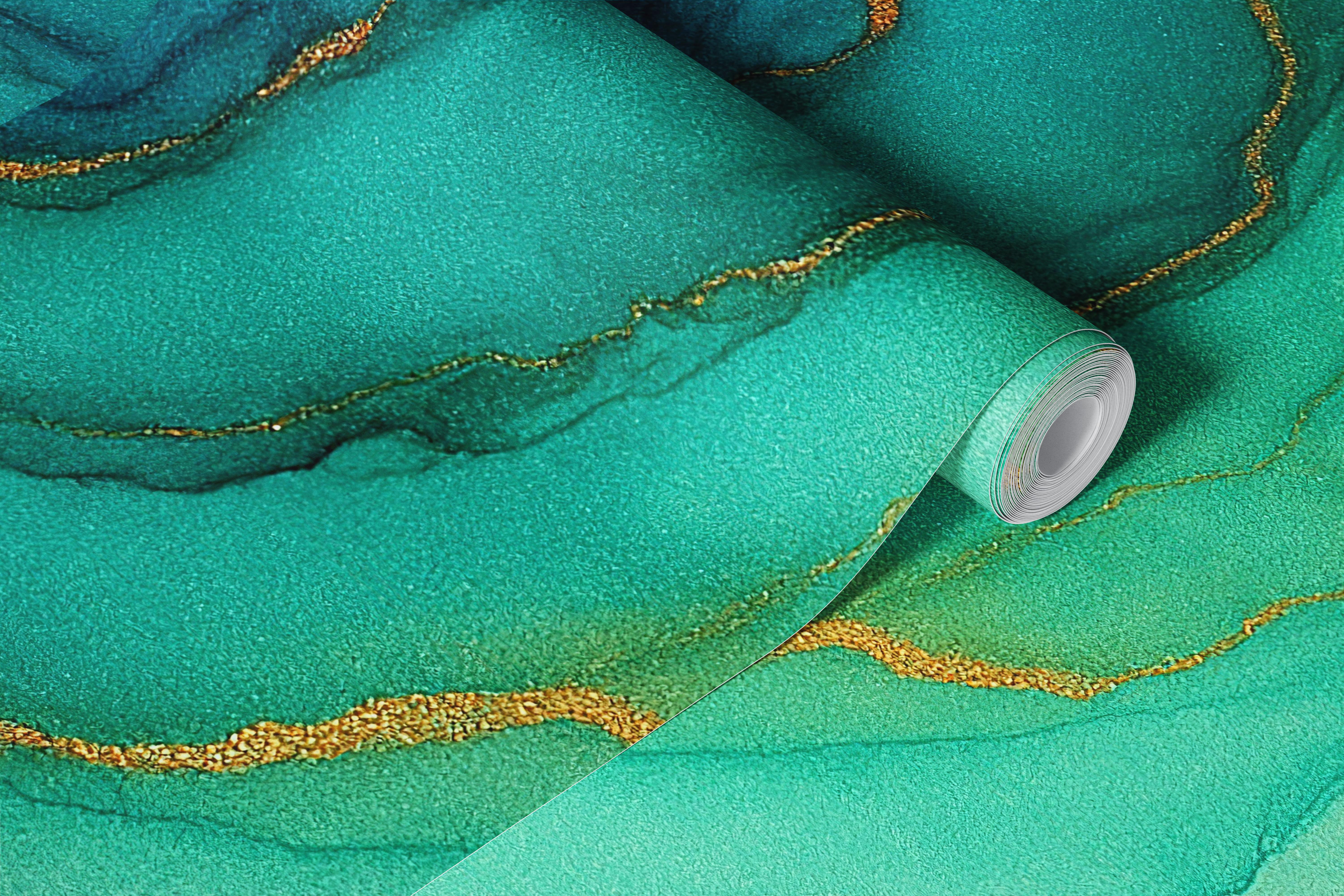 Mandarin Aqua Gold Veins tapete istabā