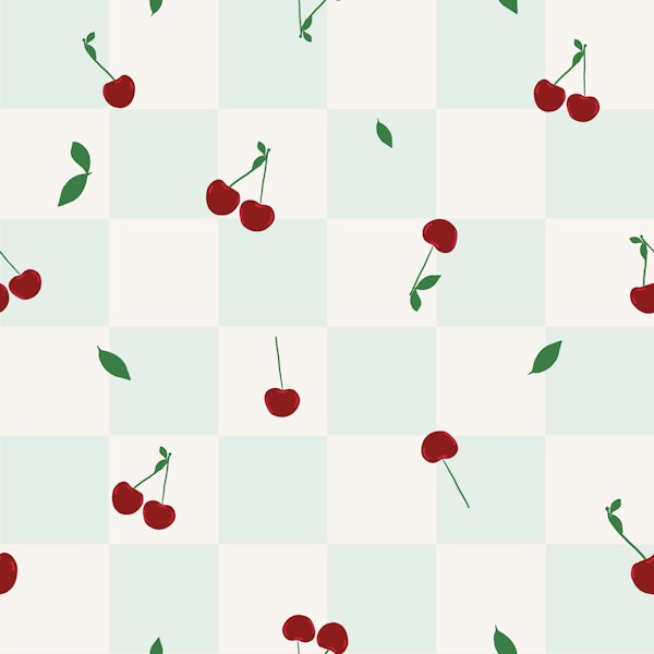 Mint Cream Gingham Cherries