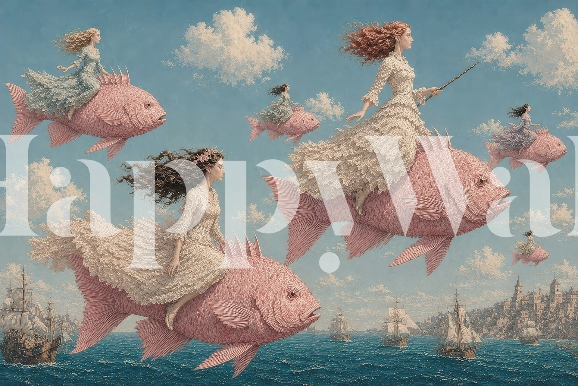 Surreal Sky Riders Fantasy wallpaper in a room