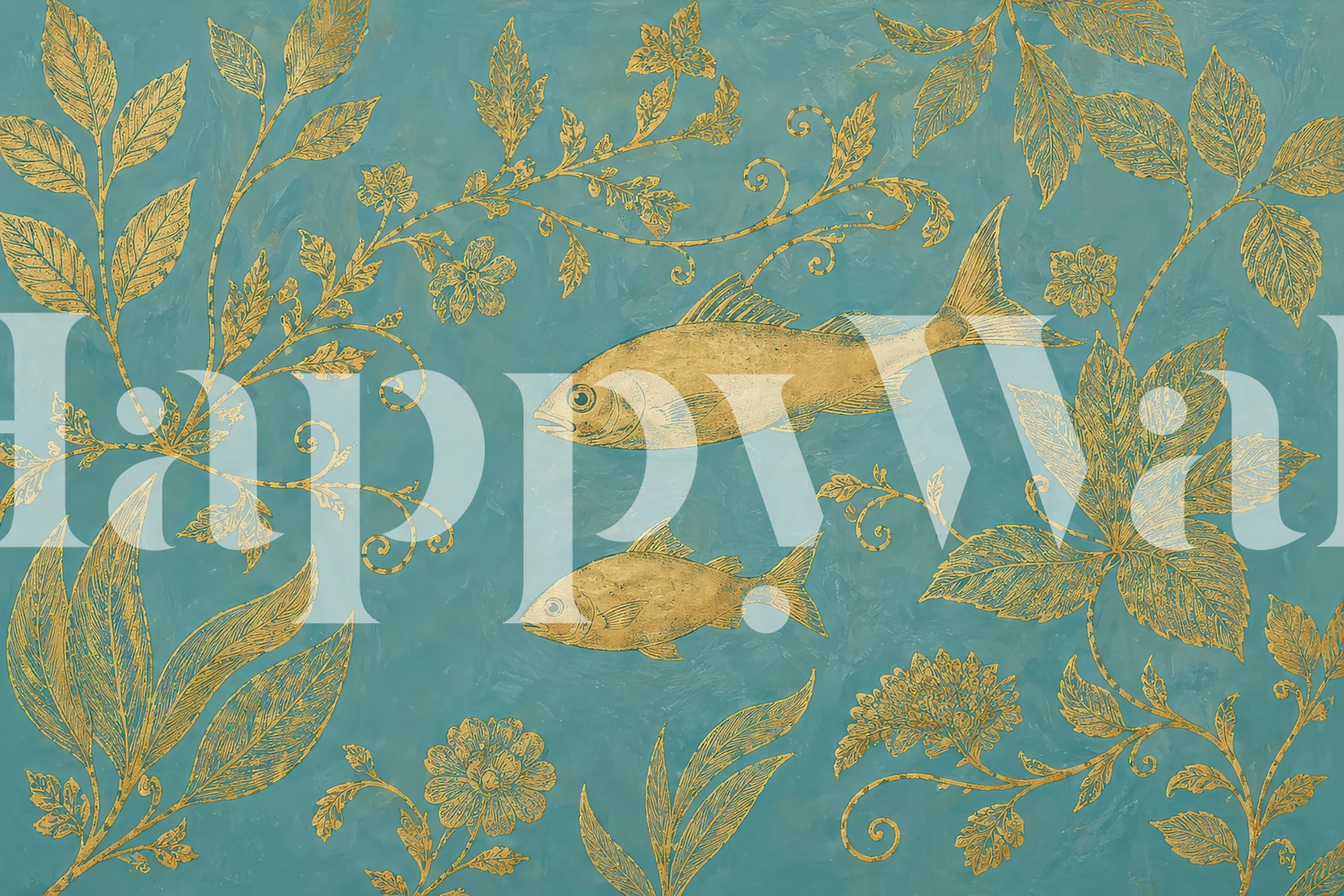 Elegant gold fish motif wallpaper in a room