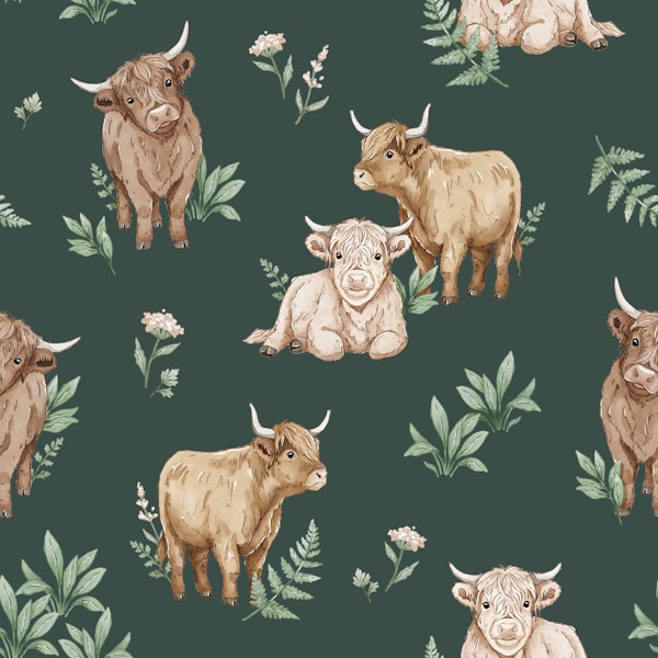 Highland Cows - dark green