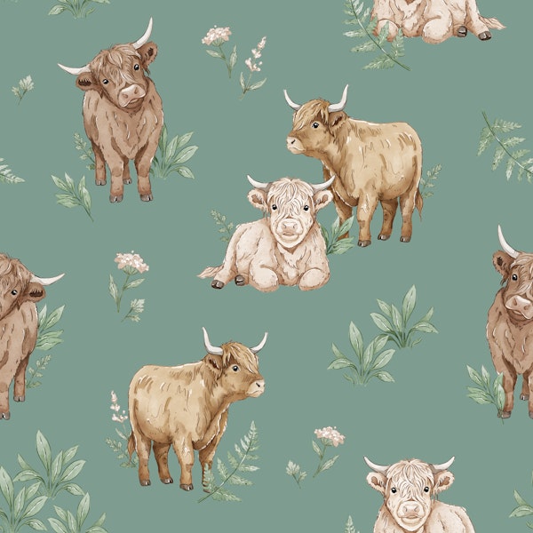 Highland Cows - green