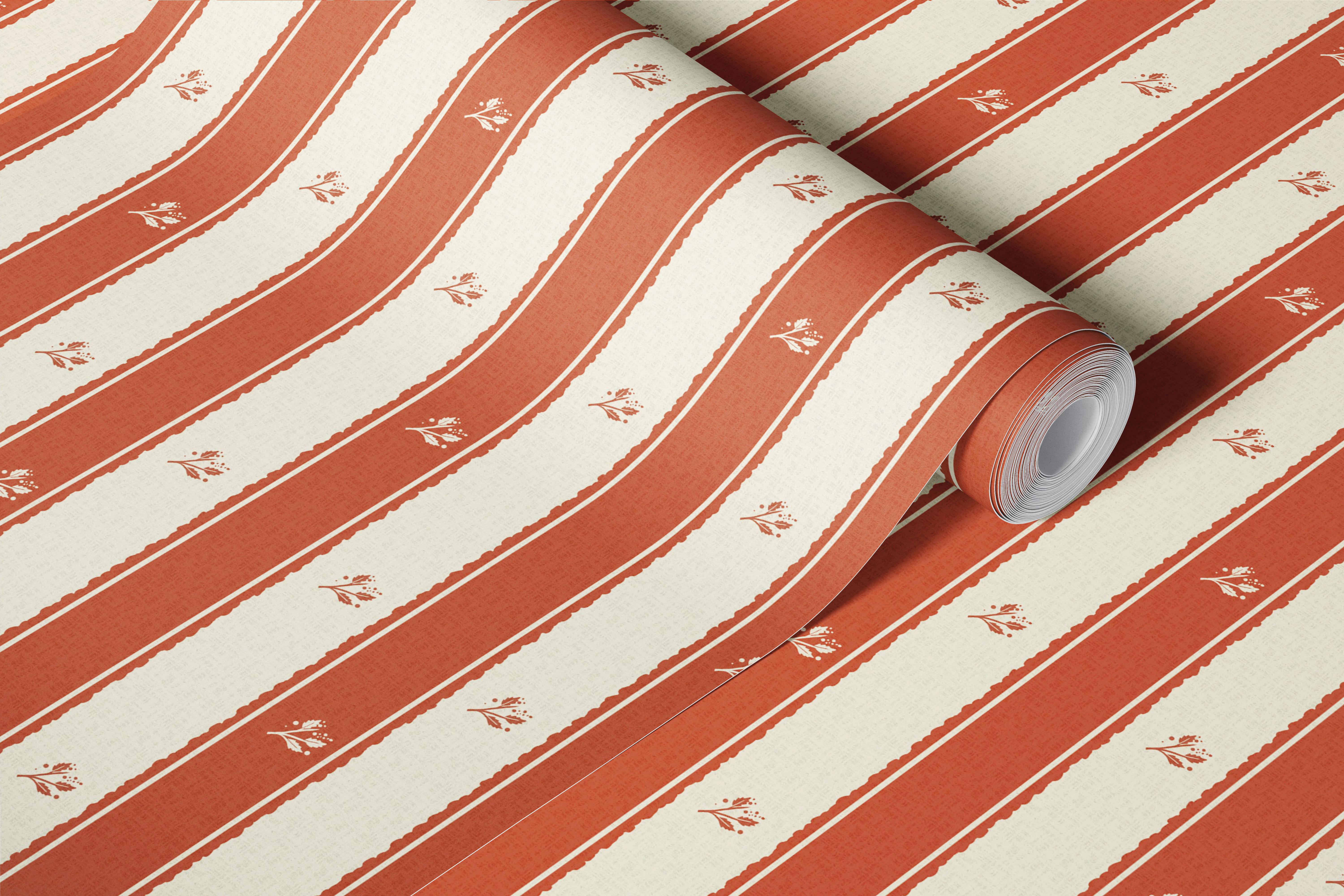Terracotta stripe floral wallpaper in a room