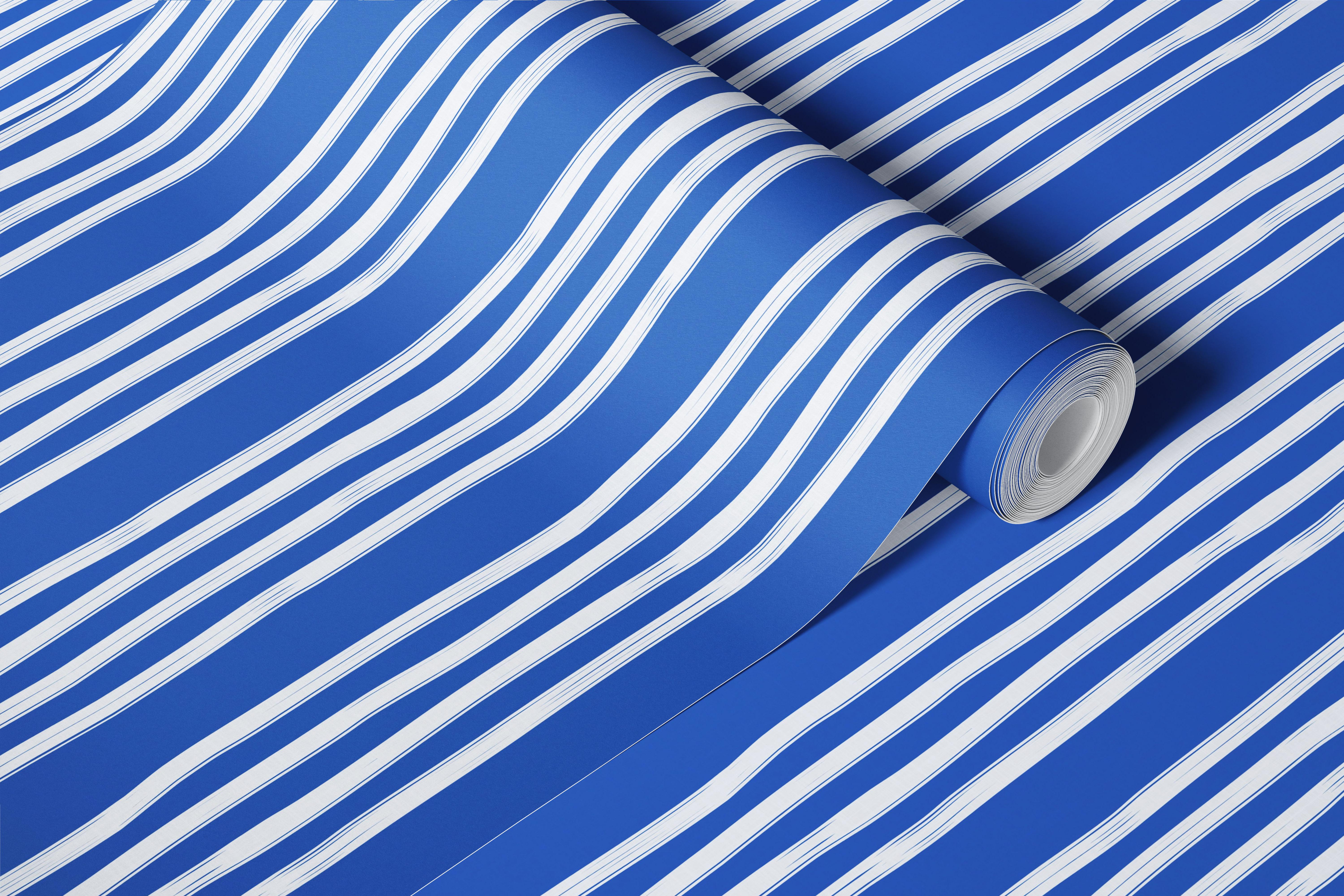 Modern Brushstroke Blue Cabana Stripe wallpaper in a room