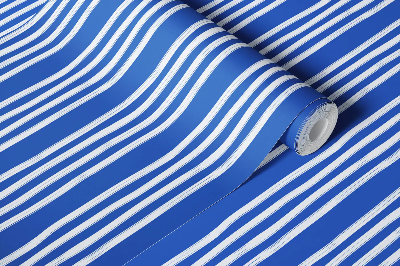 Modern Brushstroke Blue Cabana Stripe Small wallpaper roll