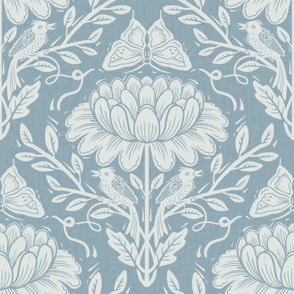 Pale Blue Folk Art Garden
