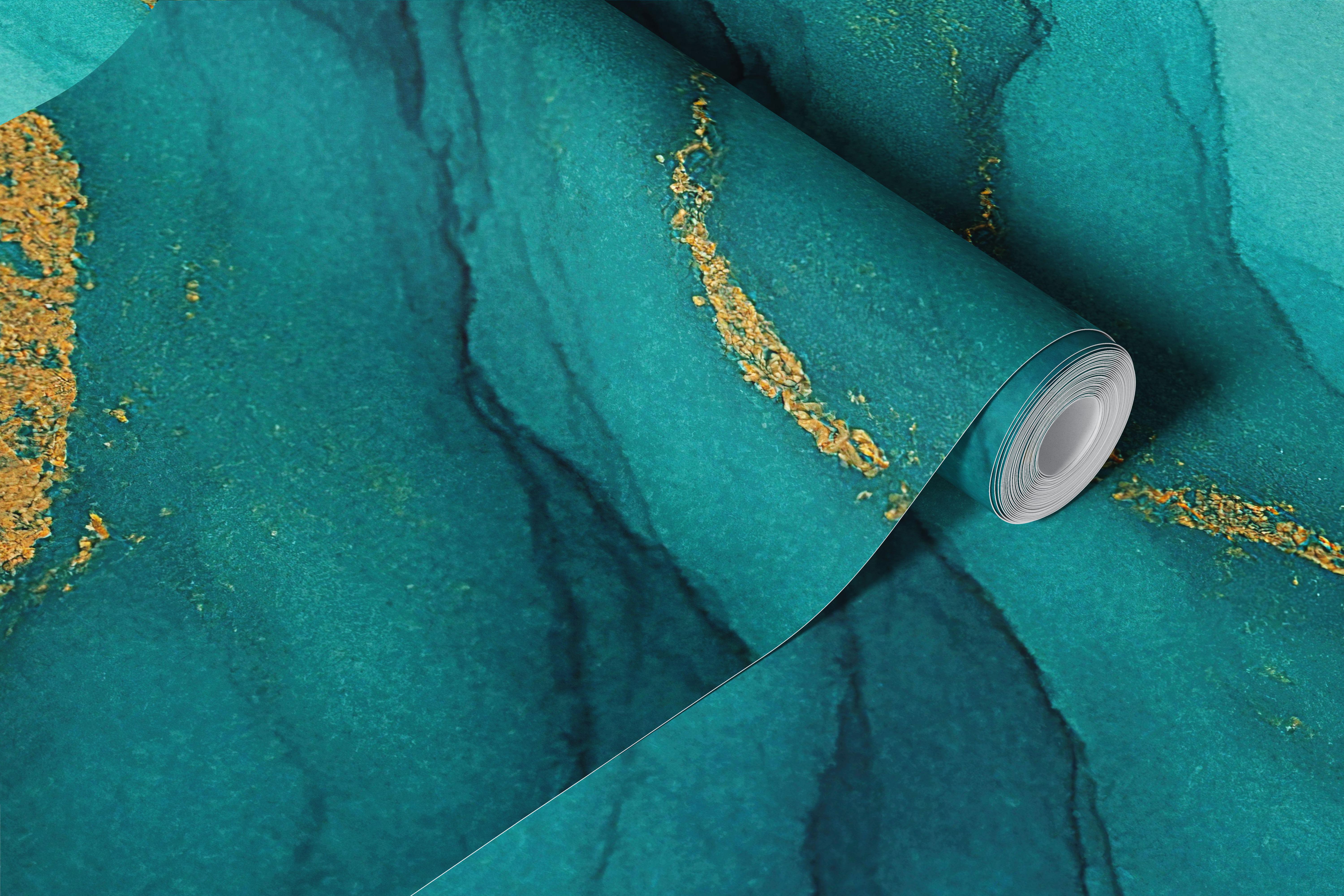 Turquoise Crest Gold Flow wallpaper in a room