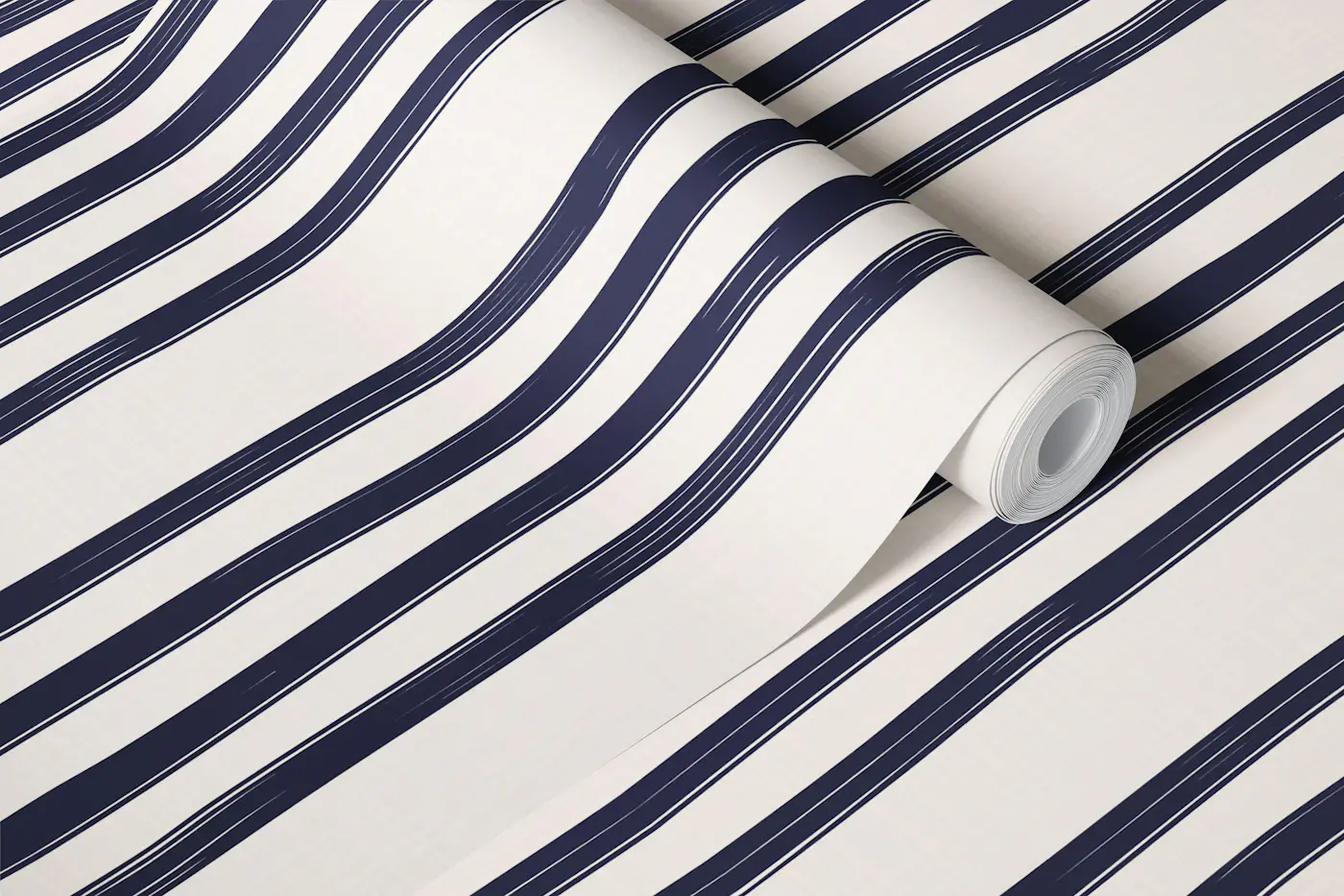 Navy Blue Linen Medium Stripe wallpaper roll
