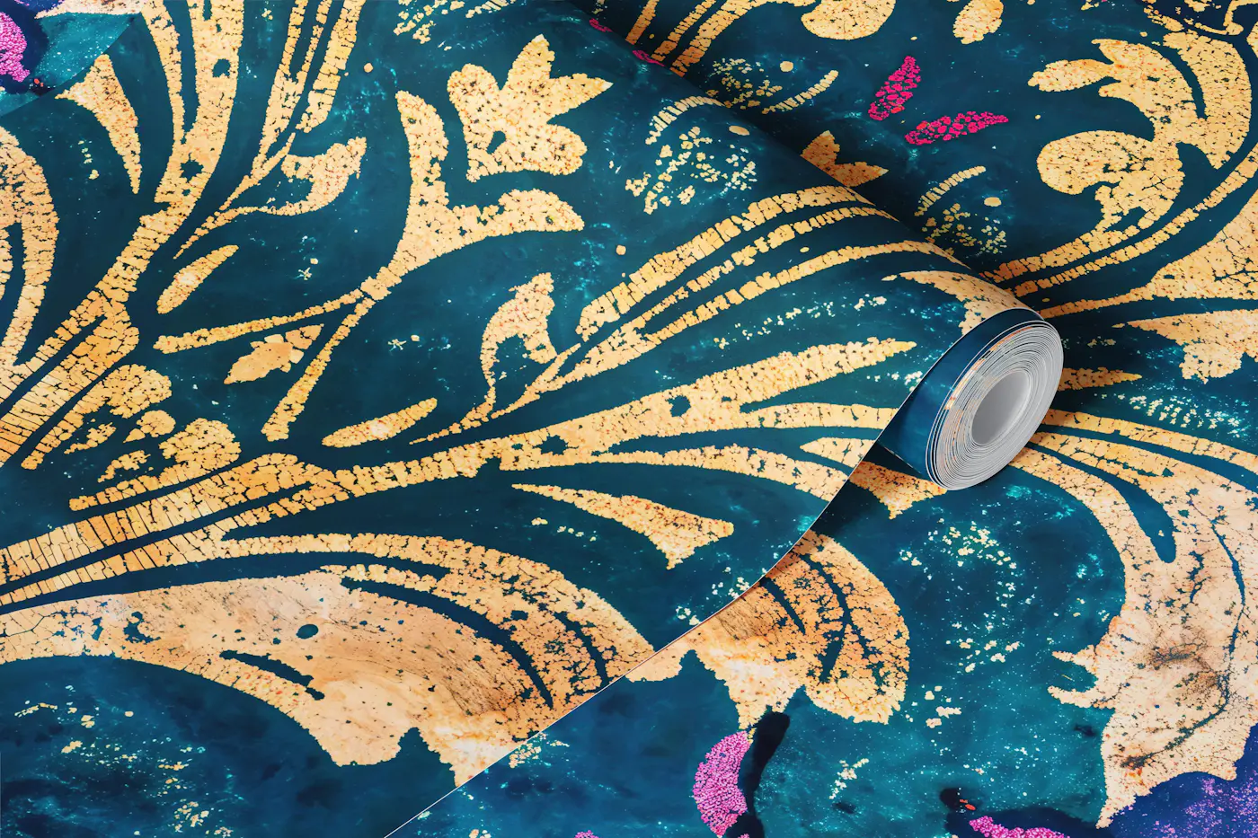 Moody Teal Purple Damask Mural wallpaper roll