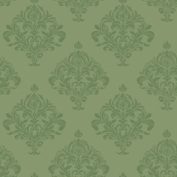 Muted Green Baroque Damask