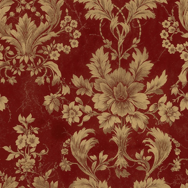 Burgundy Gold Damask Florals