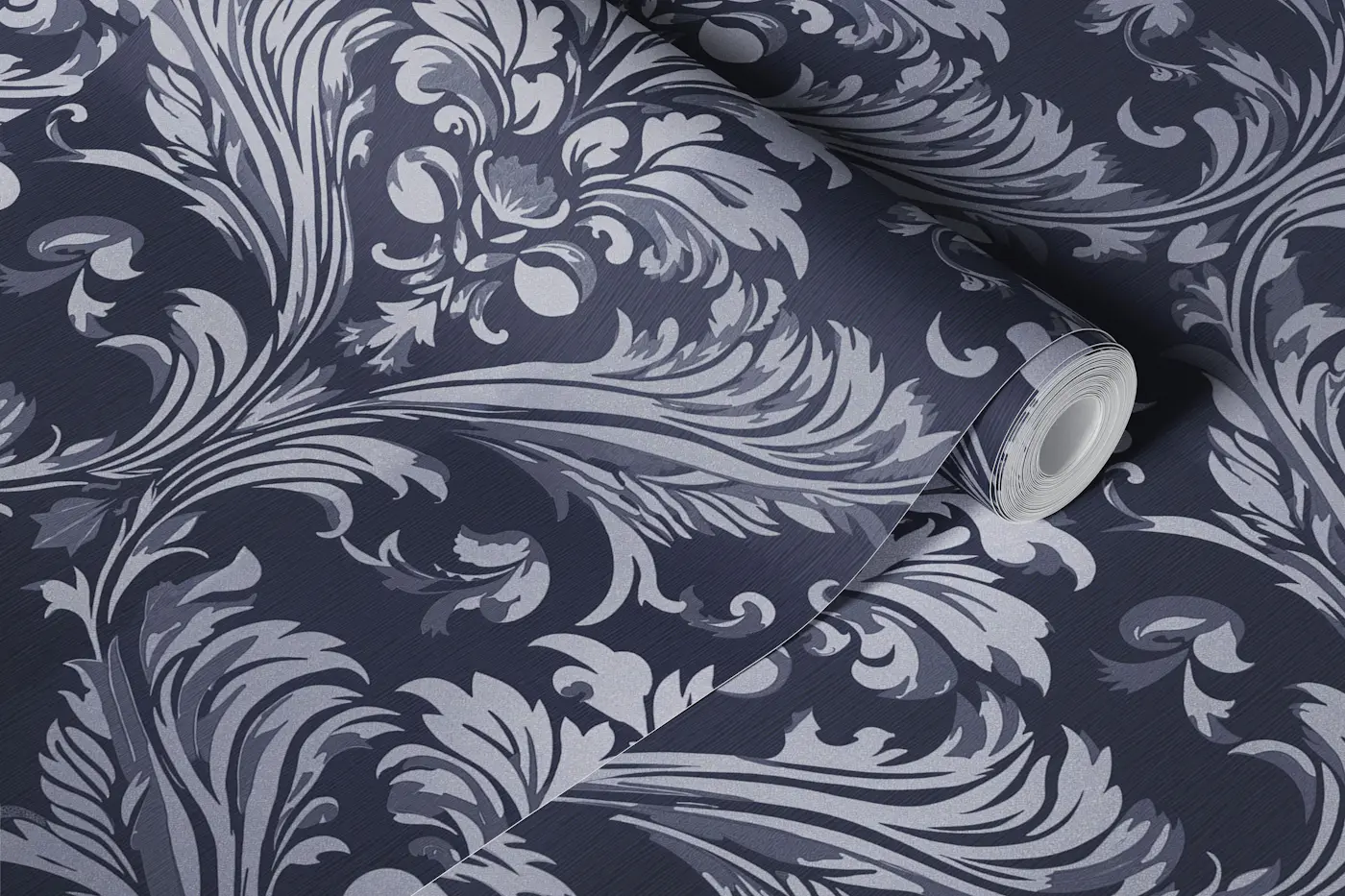 Classic Damask in Navy and Gray wallpaper roll