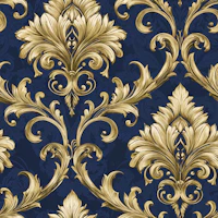 Classic Damask Gold Navy tapet