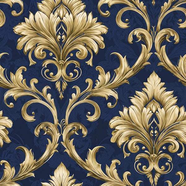 Classic Damask Gold Navy