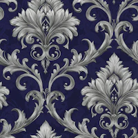 Luxury Navy Silver Floral Scrolls tapet