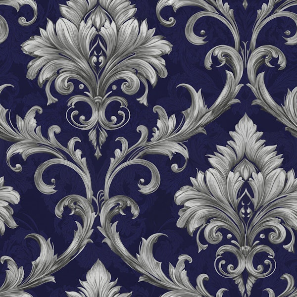 Luxury Navy Silver Floral Scrolls
