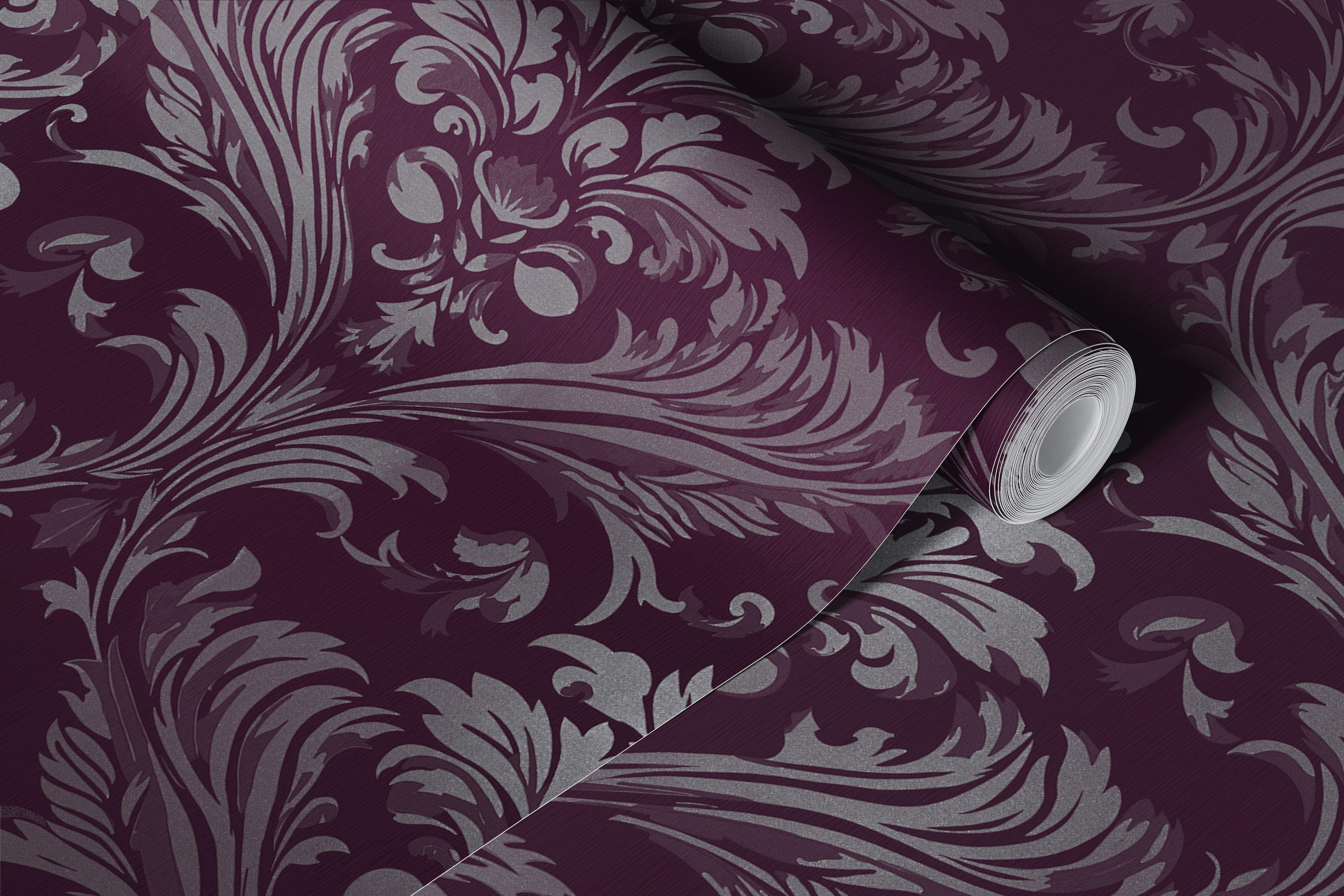 Papel pintado Luxury Damask Deep Purple en una habitación