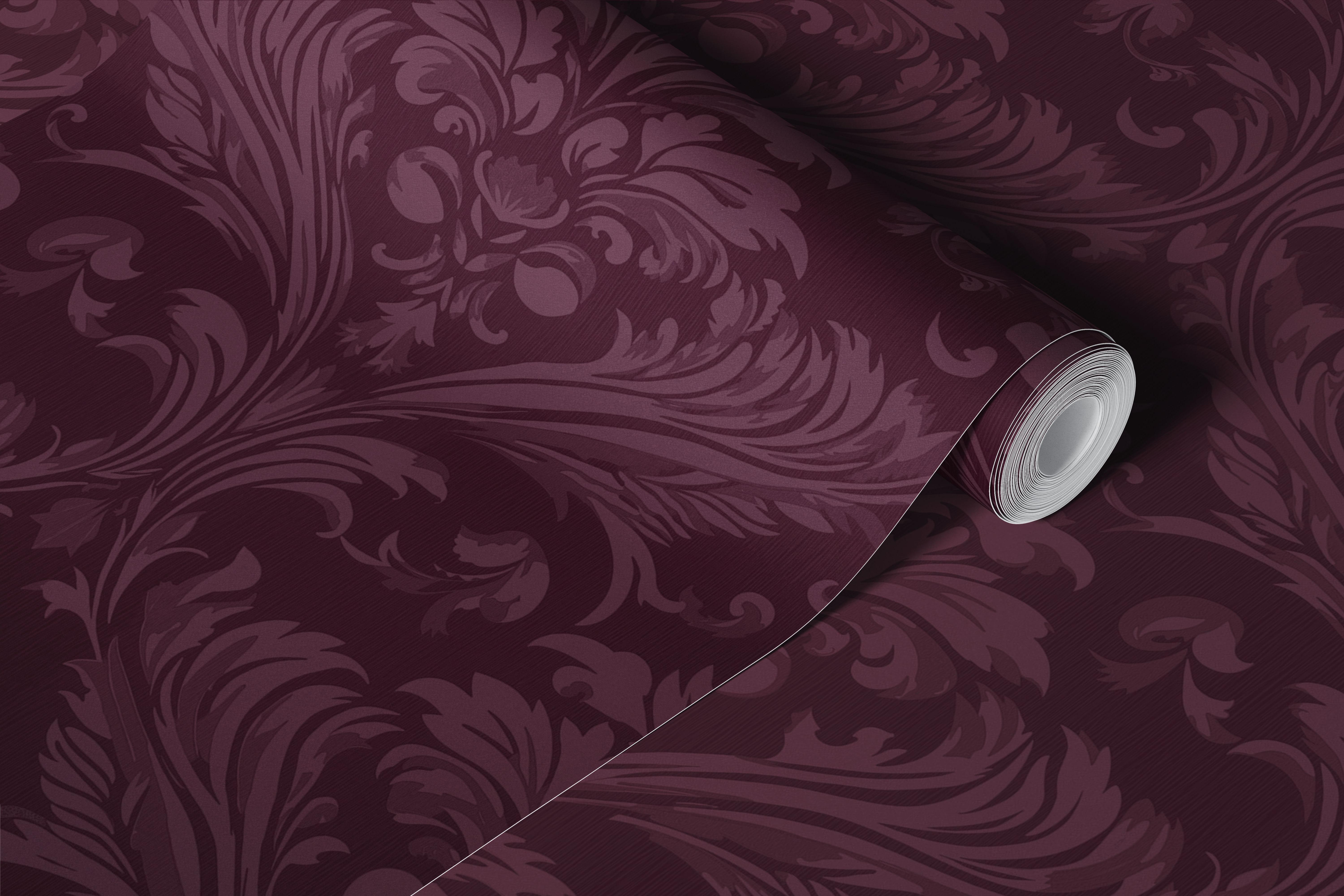 Moody plum damask texture wallpaper in a room