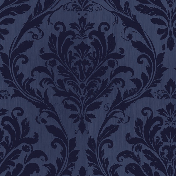 Navy Damask Floral Scrolls