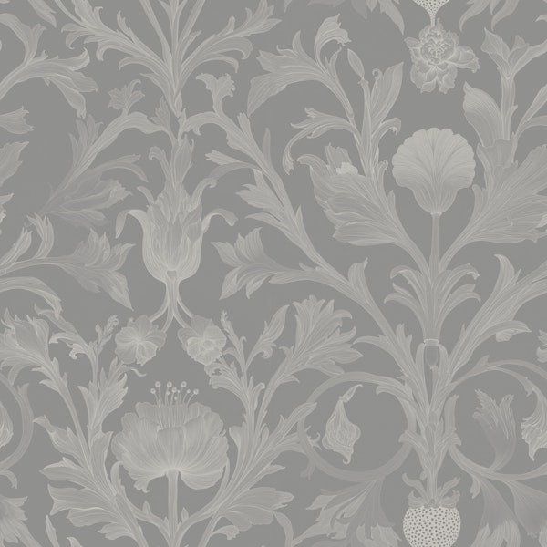 Soft Gray Victorian Florals