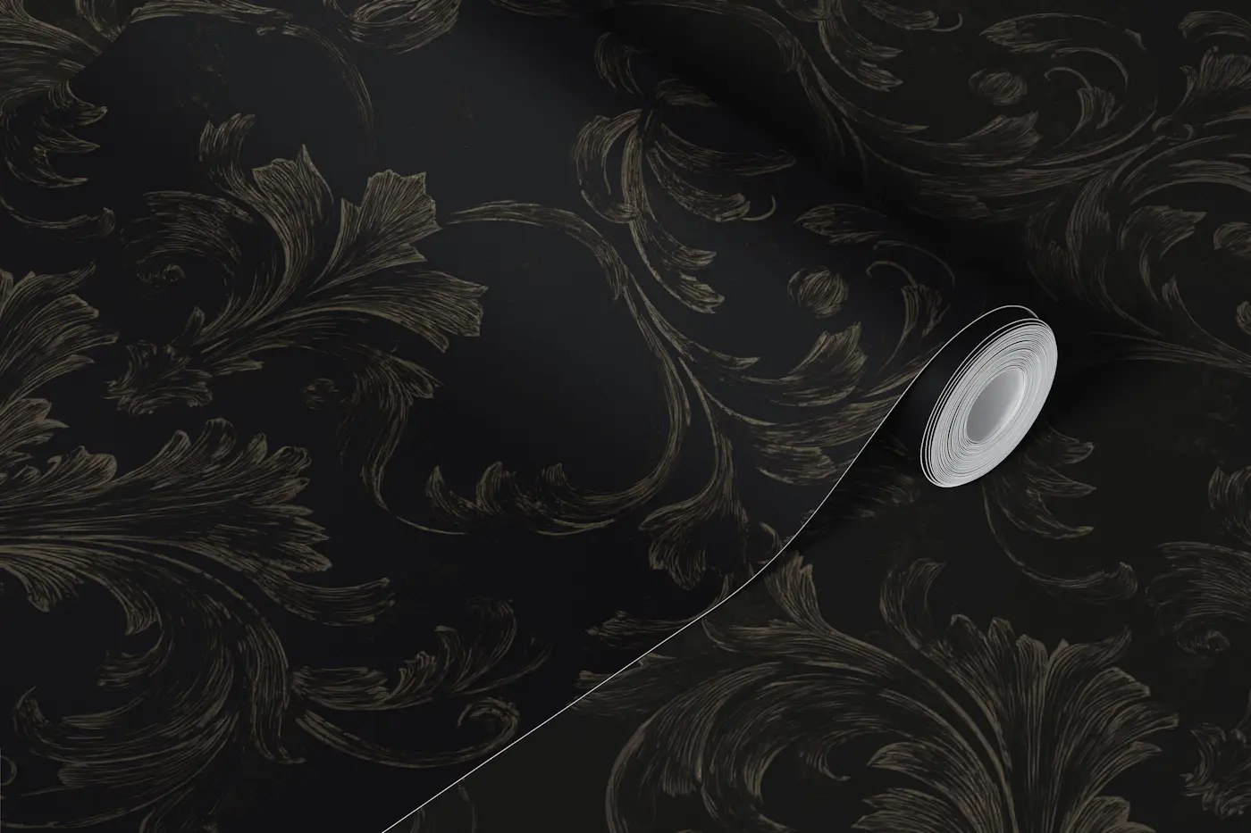 Vintage Moody Black Damask Flourish wallpaper roll