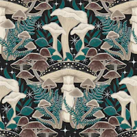 Moody Moonlit Mushroom Damask - medium tapet