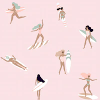Retro Surf Girl on Pink wallpaper